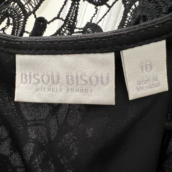 Bisou Bisou Black Lace Overlay Sheath Dress Sleeveless Midi Size 10 - Picture 11 of 13